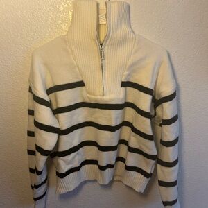 Striped Half-Zip Sweater - Black and White